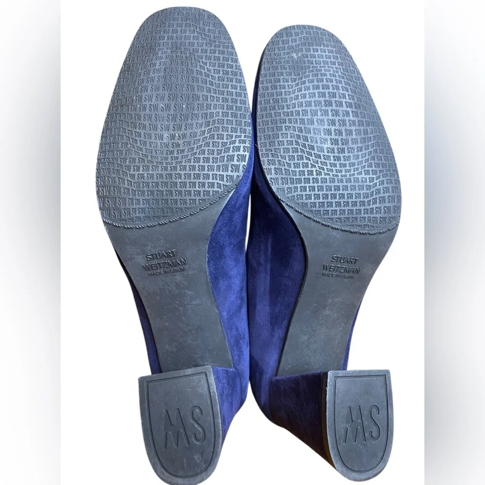 Stuart Weitzman MaryMid Navy Blue Suede Block Heel Pump Women’s Size 7.5